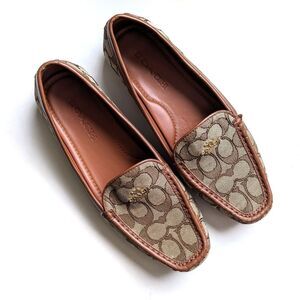Coach Lock Up Driver Slip On Khaki Saddle Brown Loafers 8